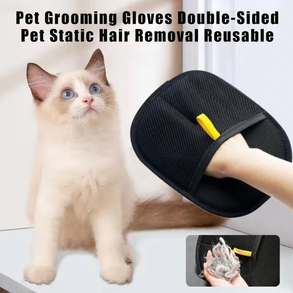 2X Electrostatic Pet Hair Removal Gloves Brush , Double-Sided Pet Grooming Glove